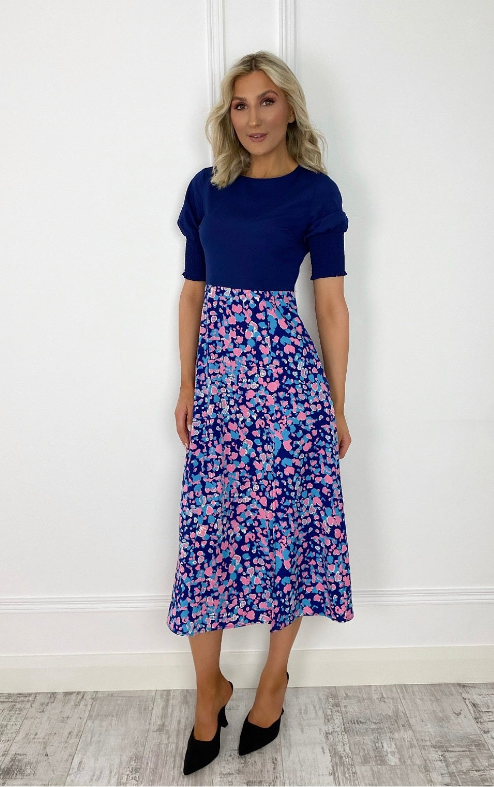 Jackie Navy Pink Multi Print 2 in 1 Midi Dress